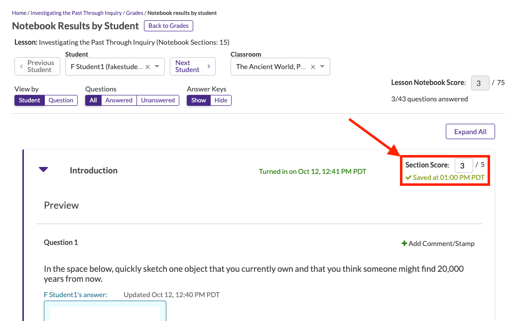 Grade Notebook by Section